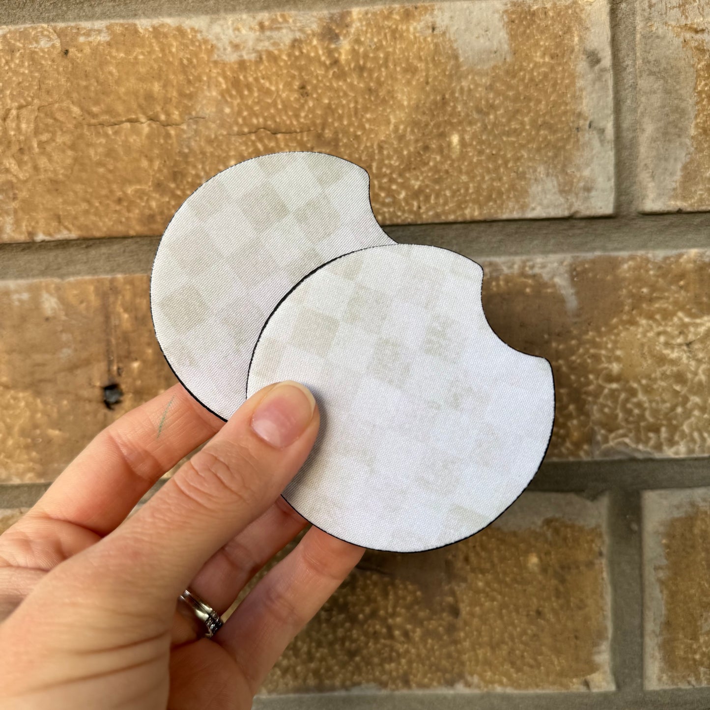 Light Gray Distressed Checkered Car Coasters