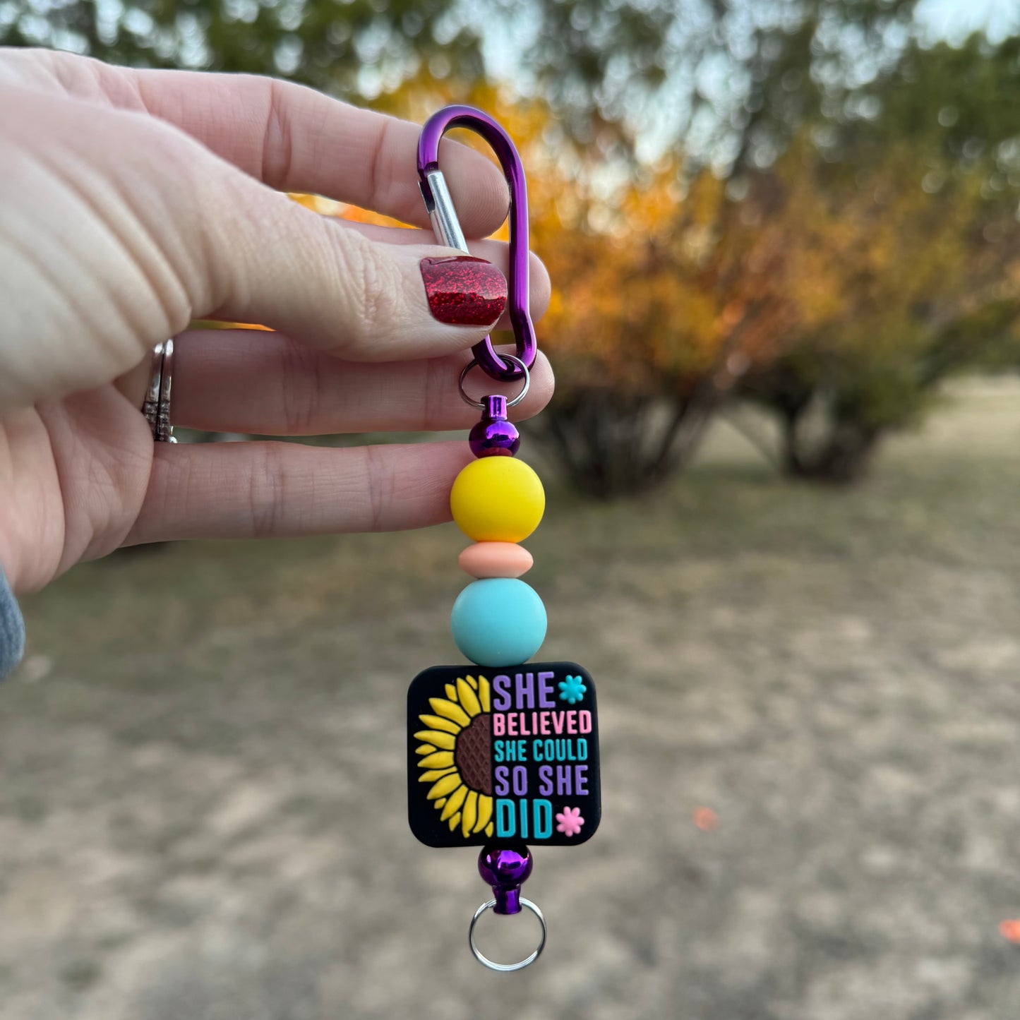 She Believed She Could Beaded Keychain