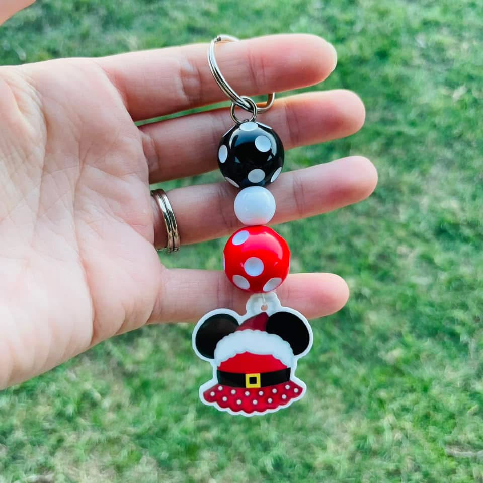 Girl Mouse Christmas Keychain