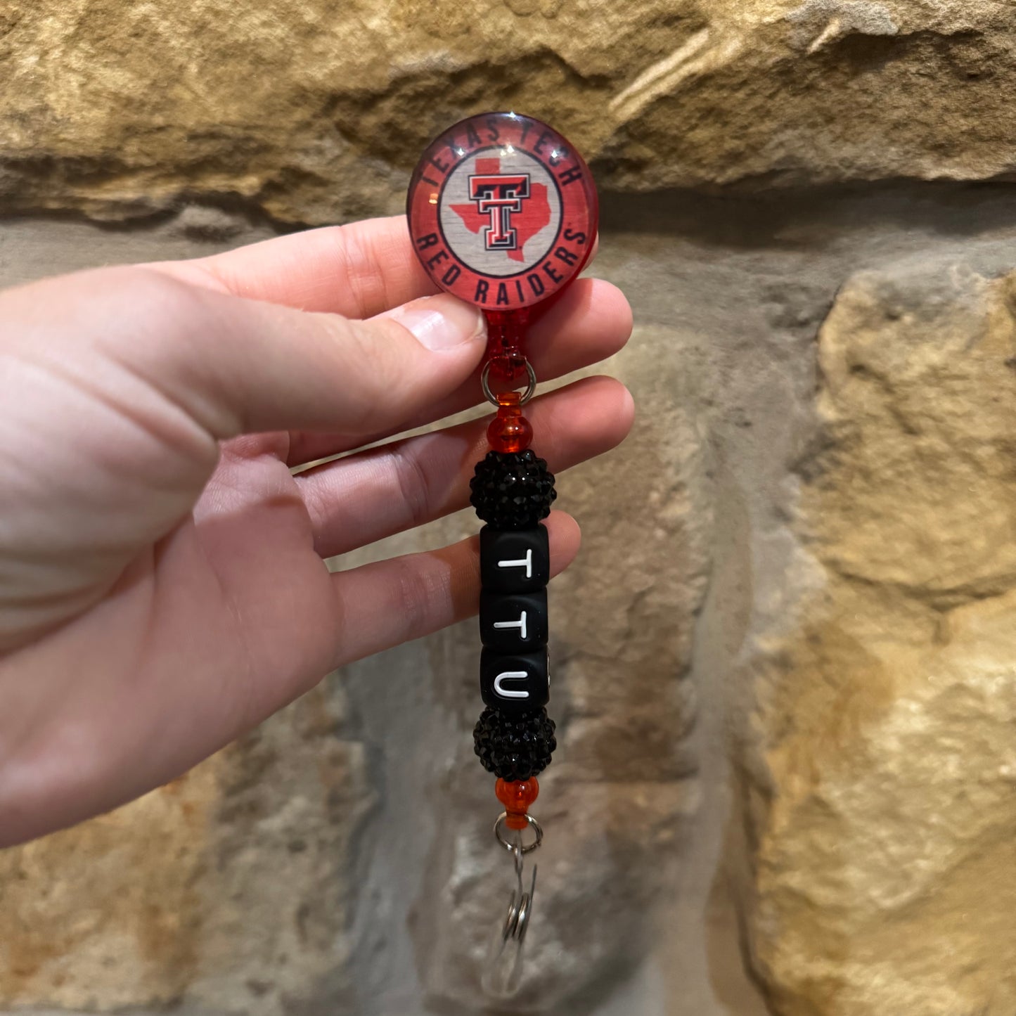TTU Beaded Badge Reel