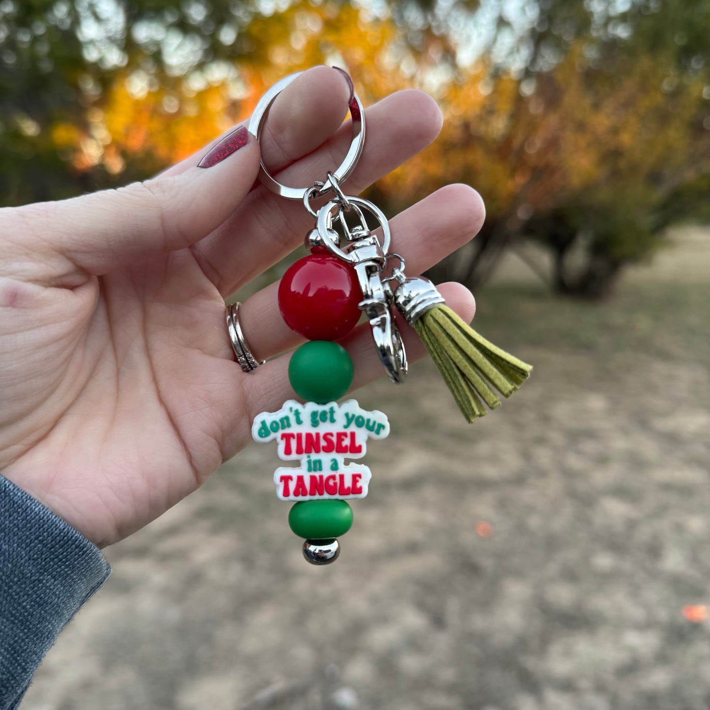 Tinsel in a Tangle Beaded Keychain