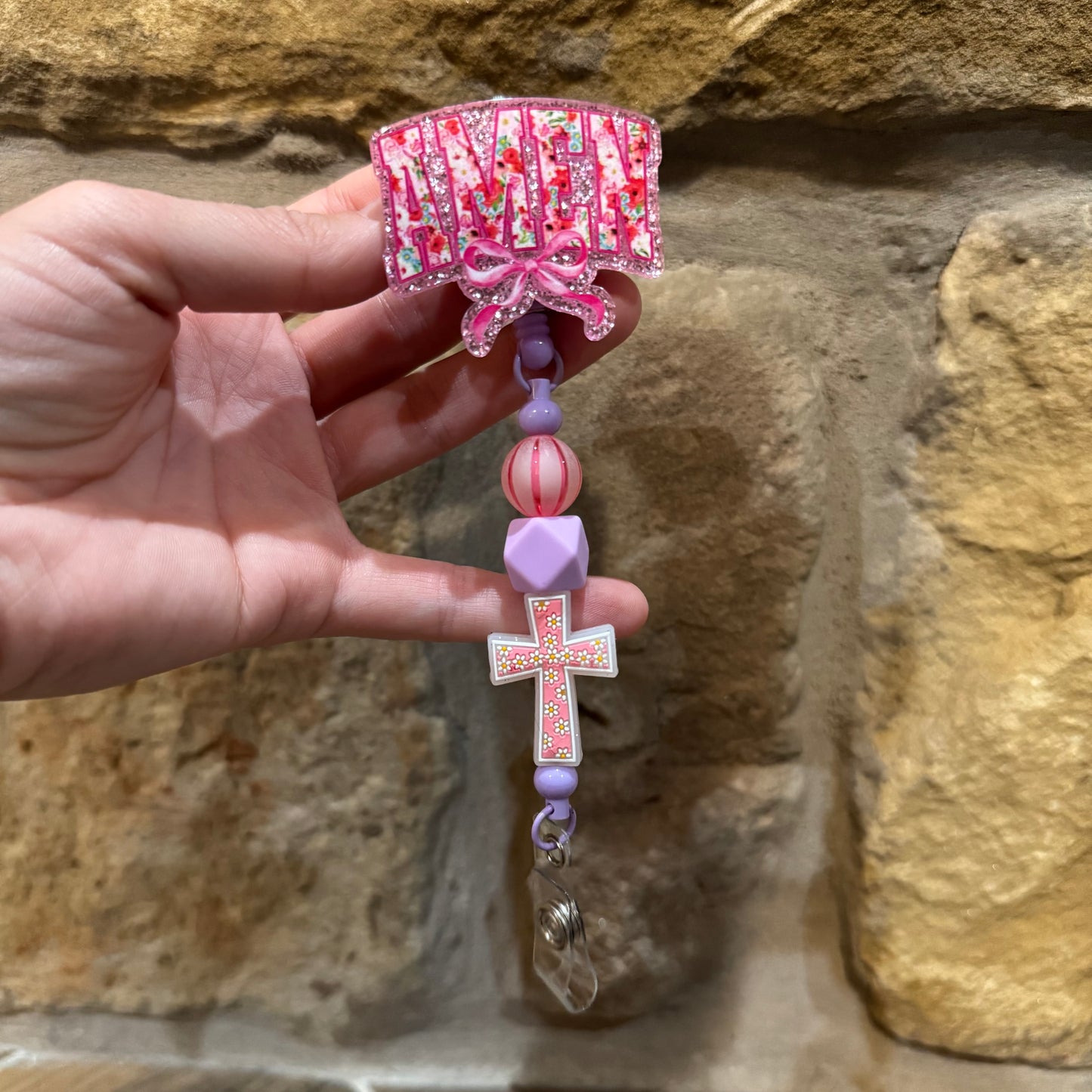 Amen Beaded Badge Reel