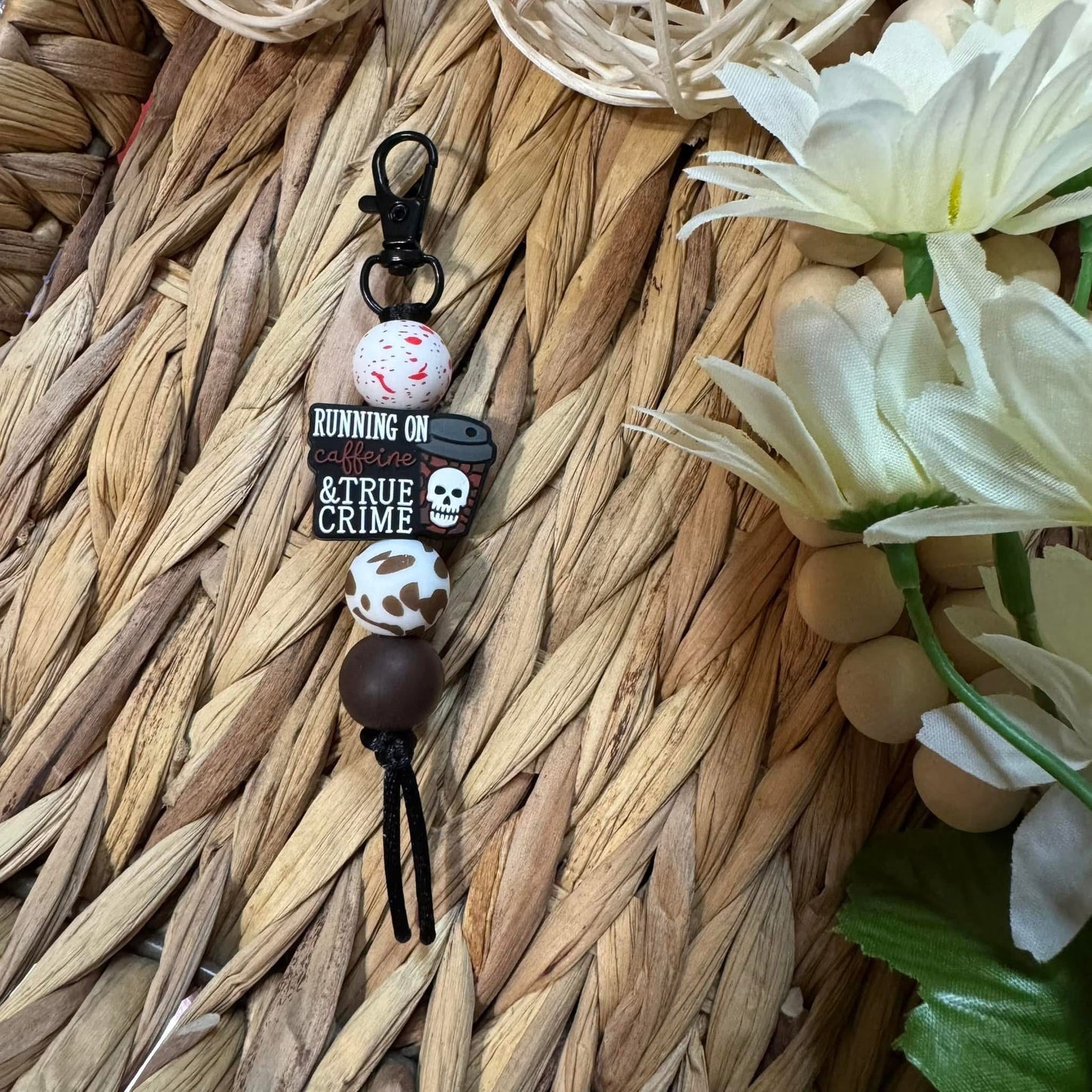 Running on Caffeine & True Crime Keychain