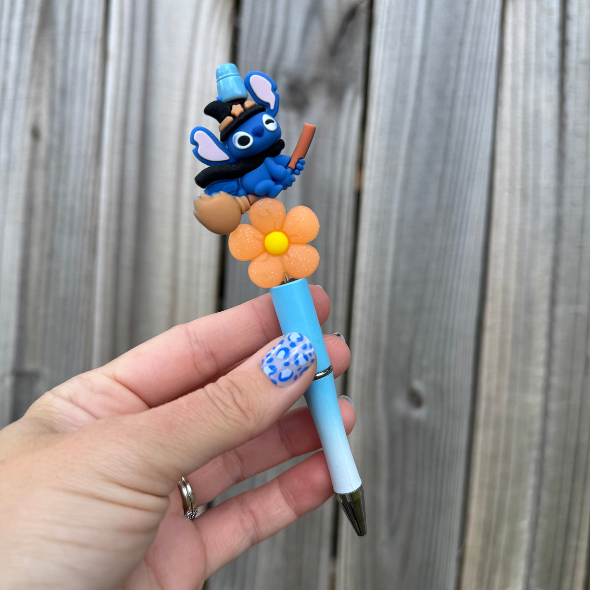 Blue Alien Witch Beaded Pen