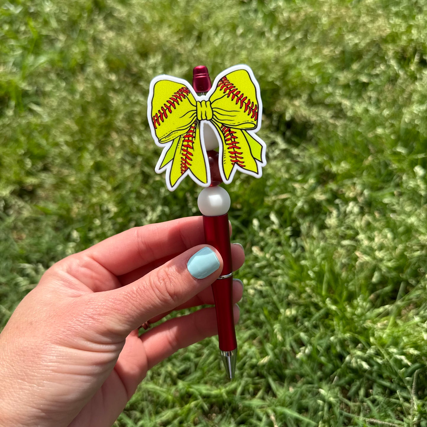 Softball Bow Beaded Pen