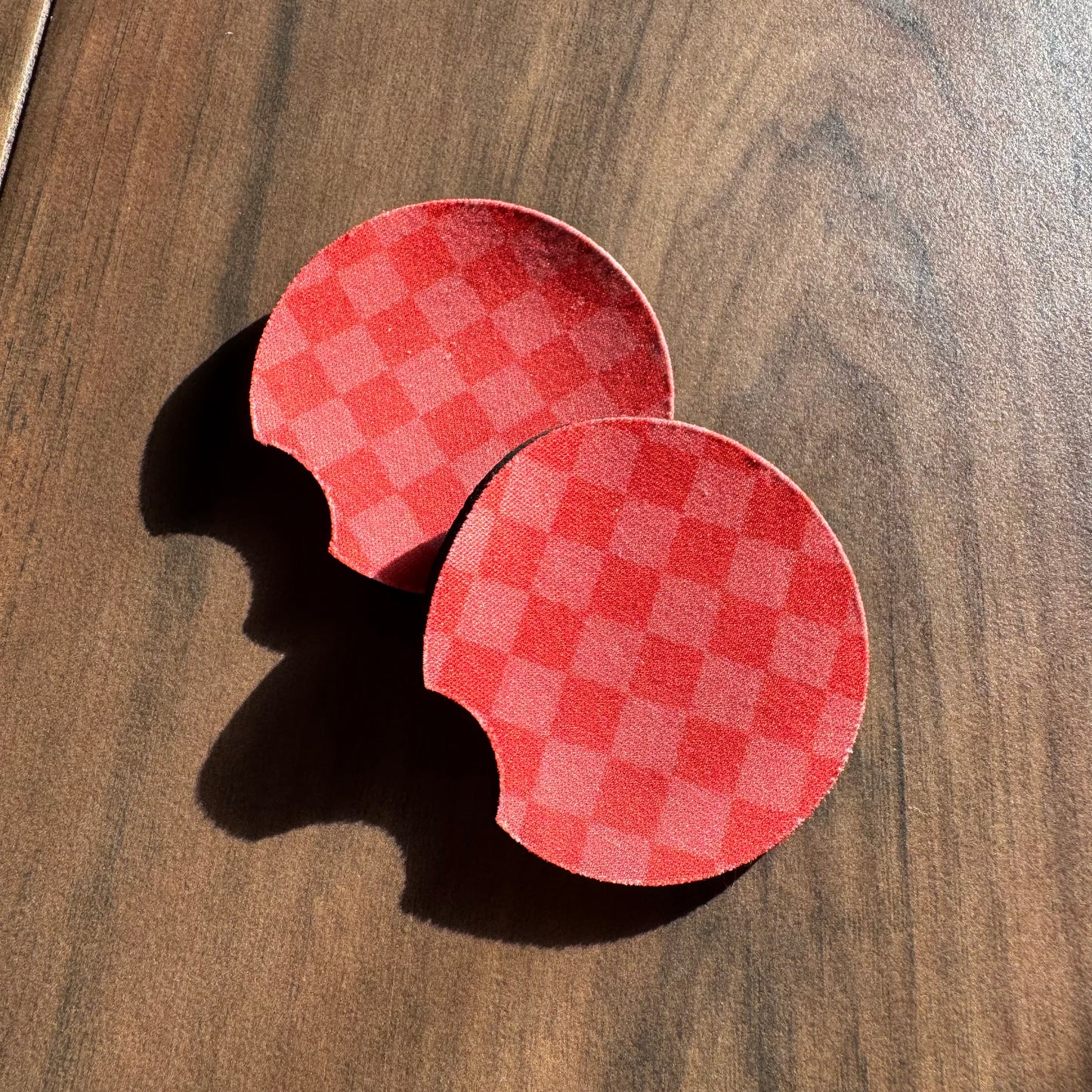 Peachy/Orange Checkered - Car Coasters