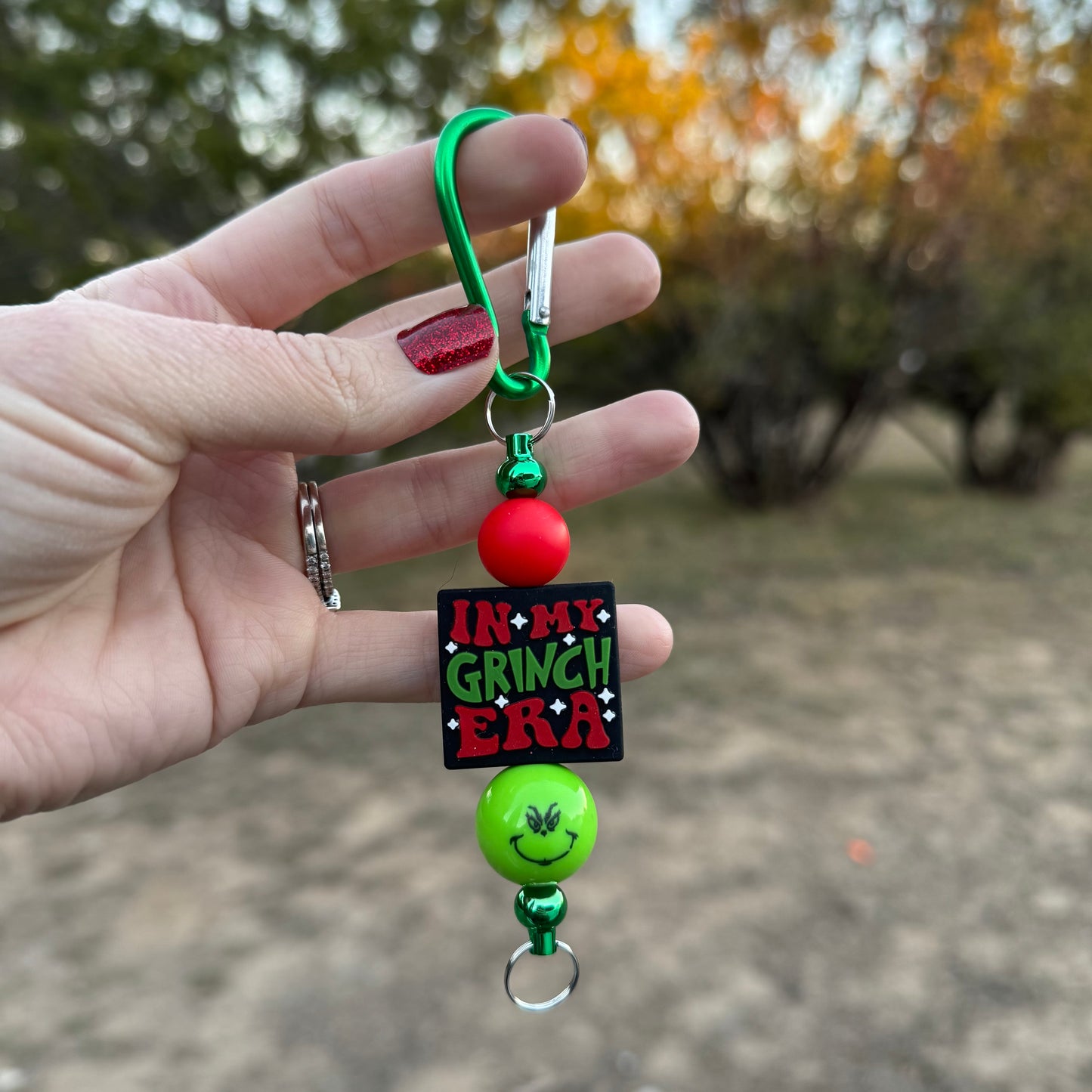 Grinch Era Beaded Keychain