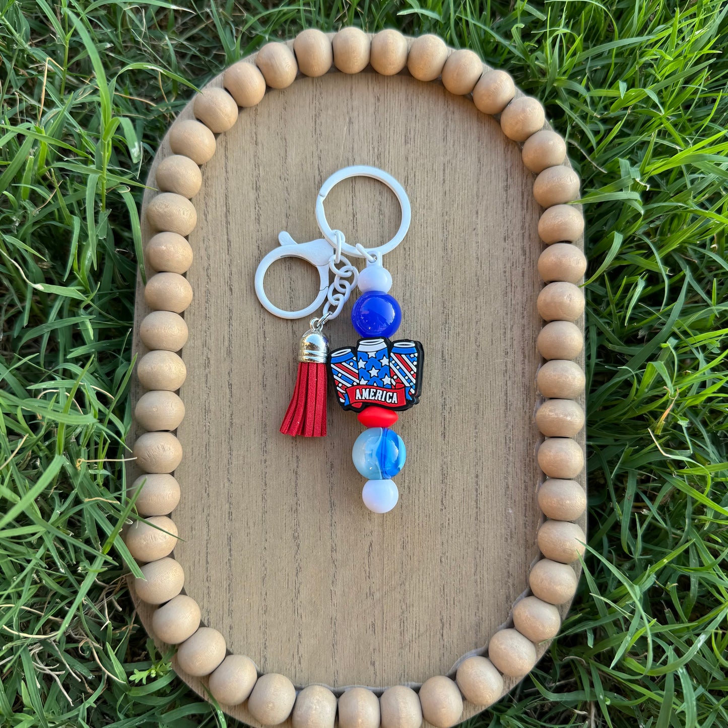 Cheers America Beaded Keychain
