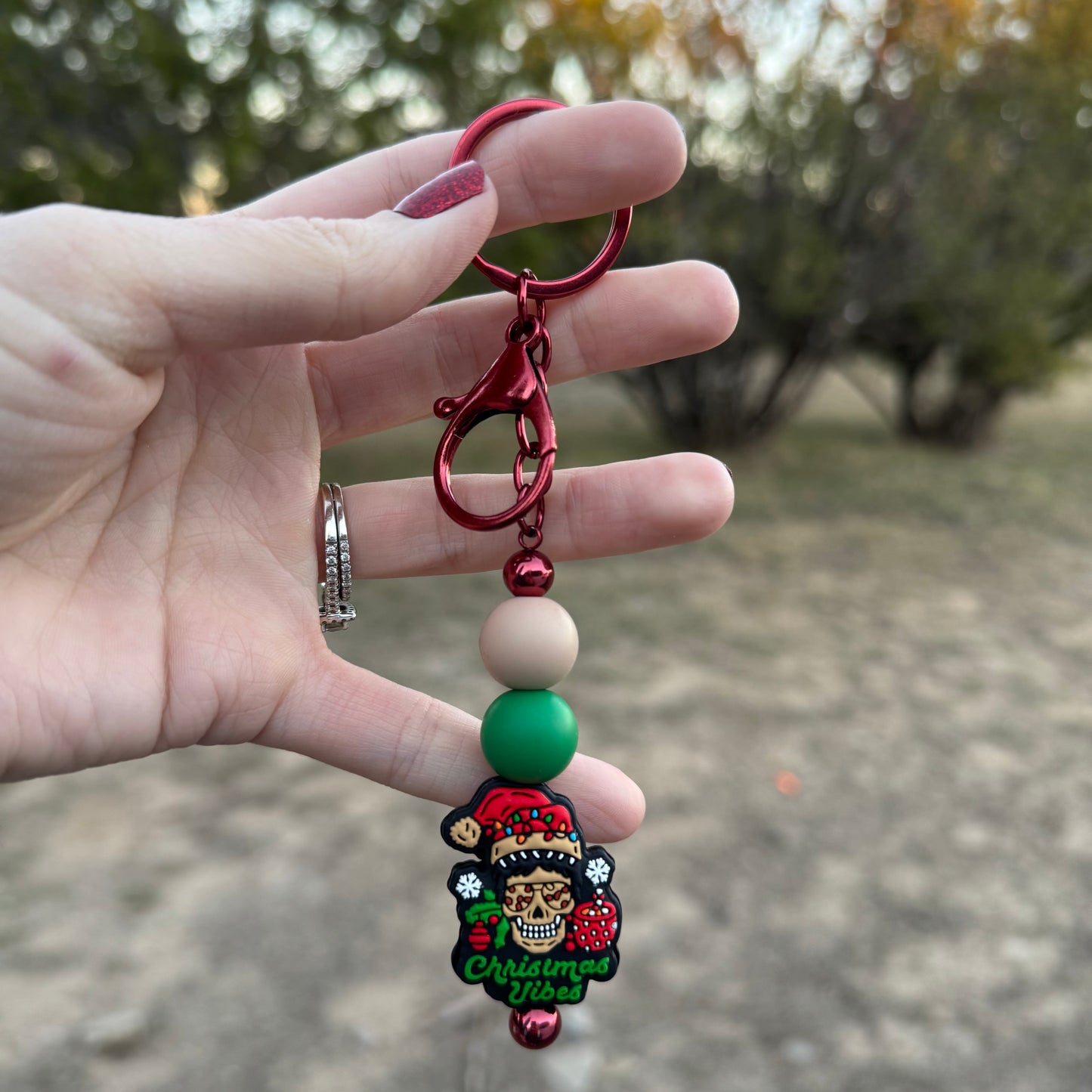 Christmas Vibes Beaded Keychain