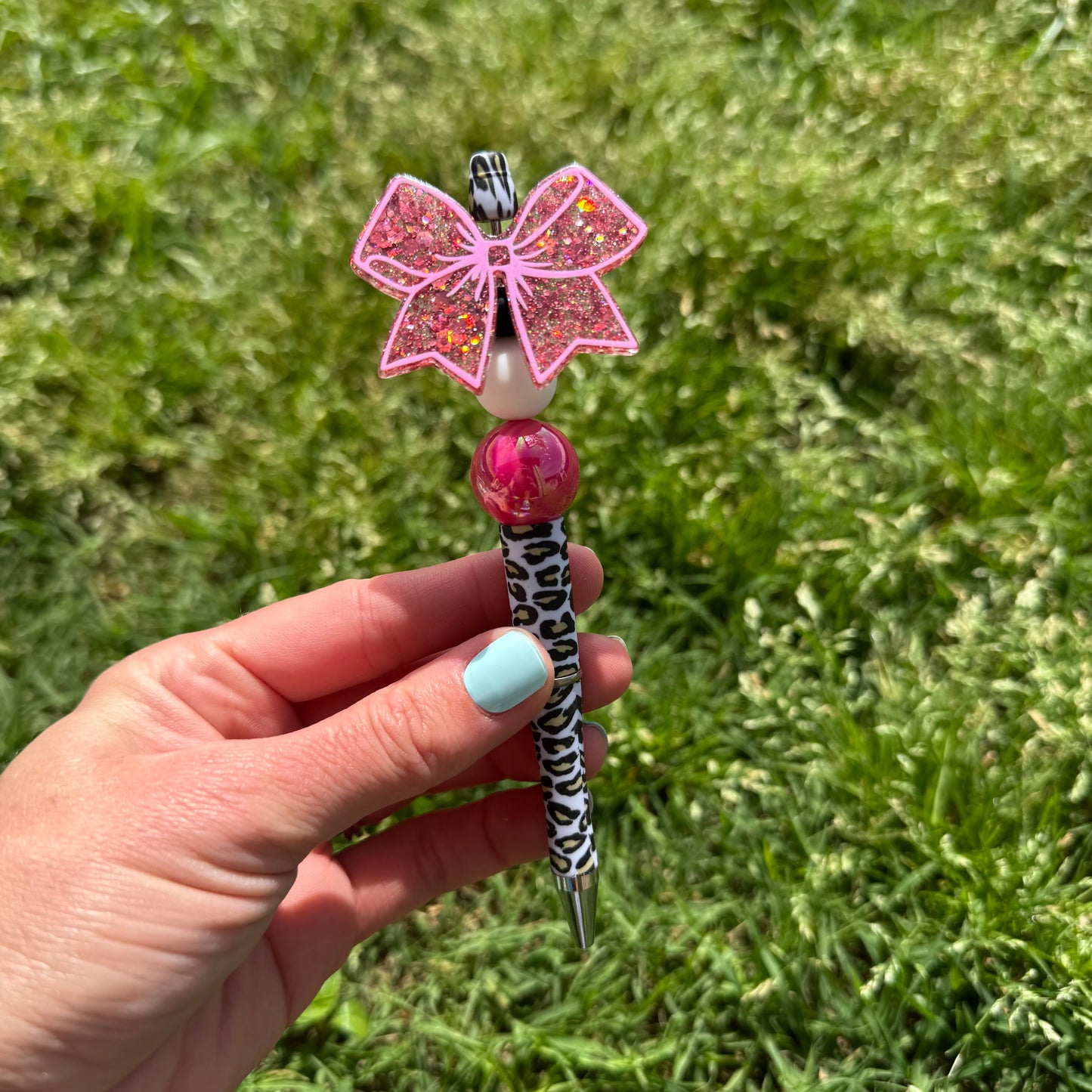 Glitter Pink Bow Beaded Pen