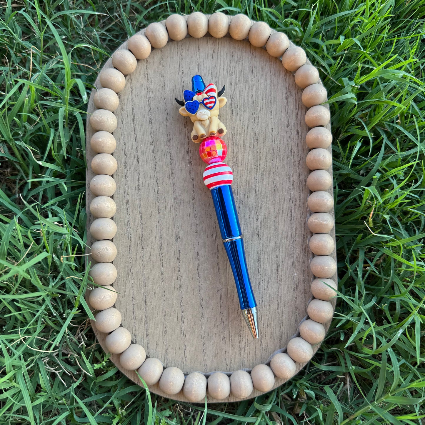 Patriotic Cow Beaded Pen