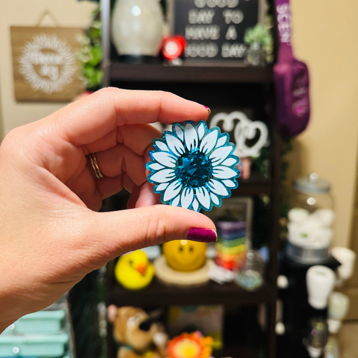 Blue Sunflower Flat Magnet