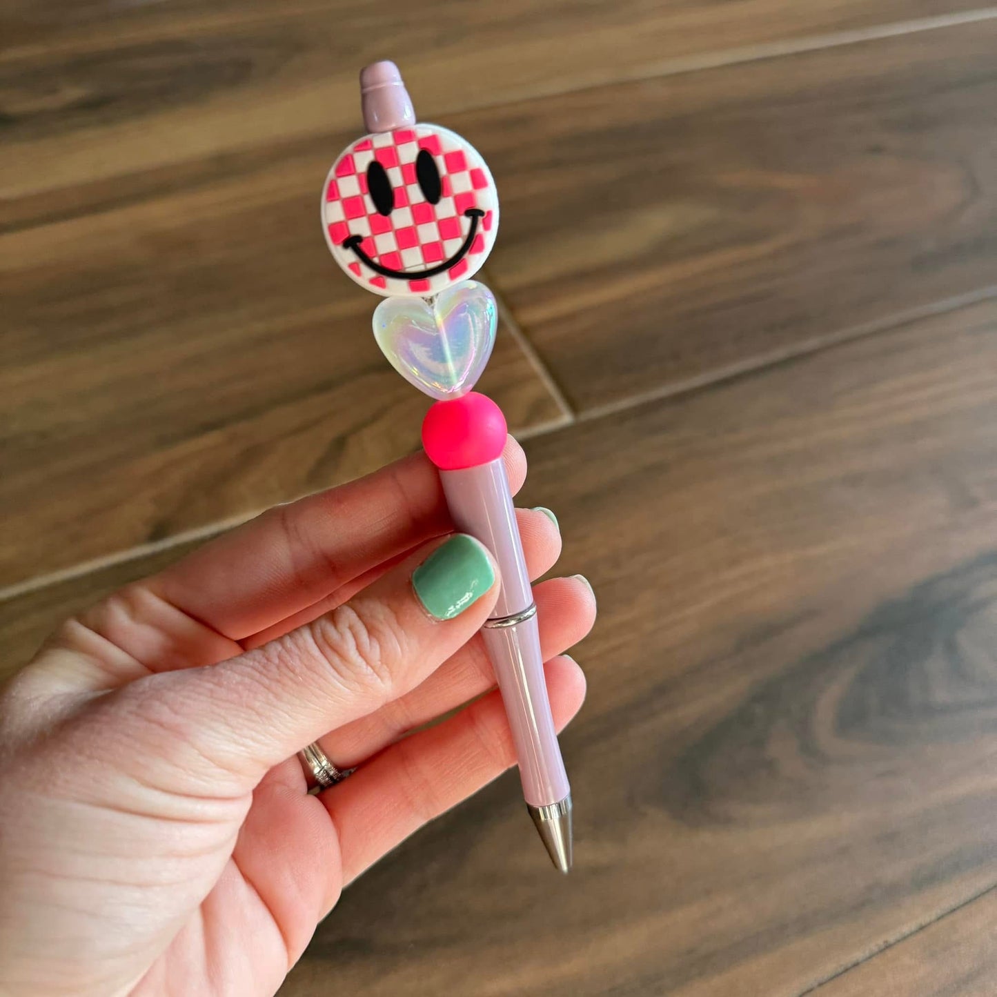 Pink Checkered Smiley Pen