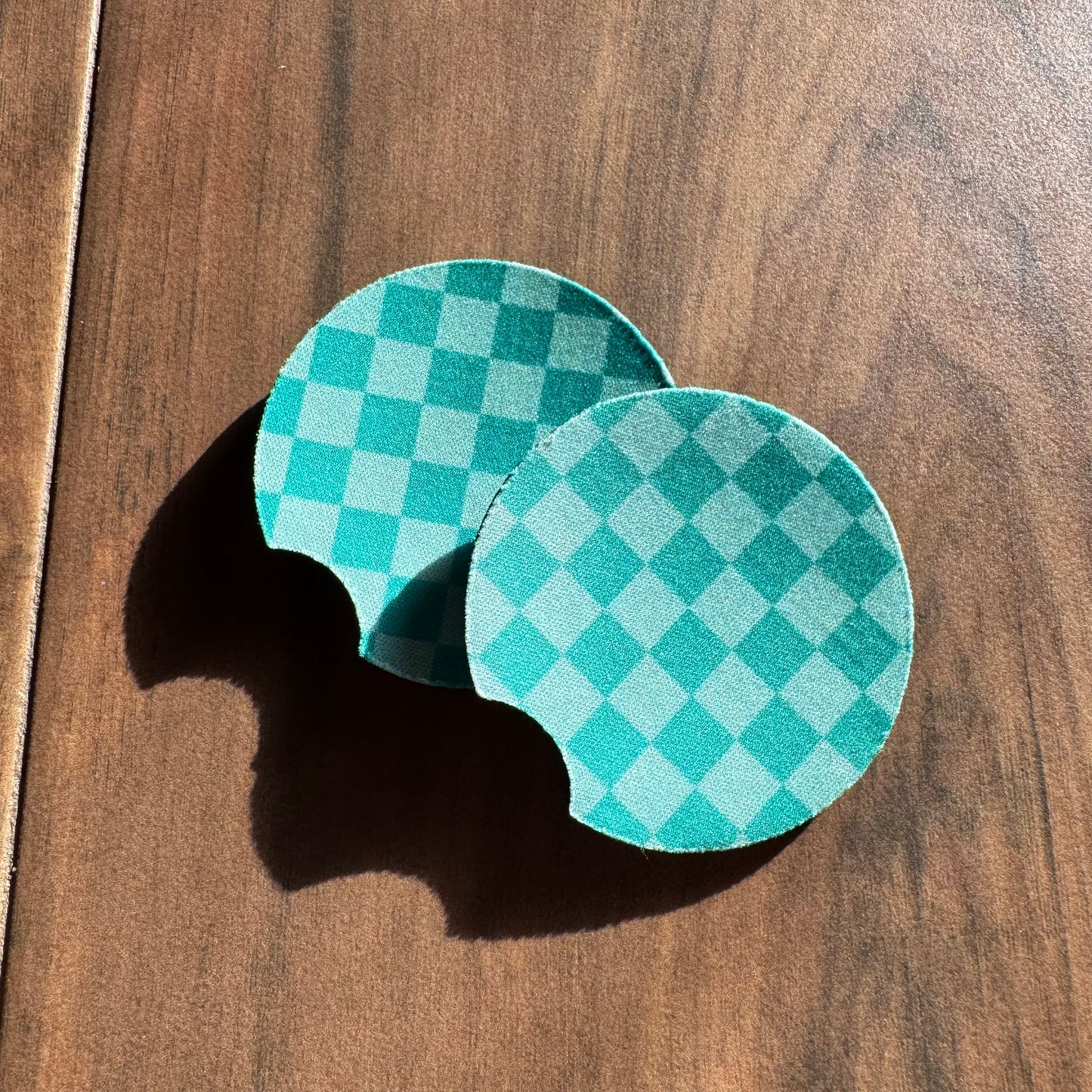 Teal Checkered - Car Coasters