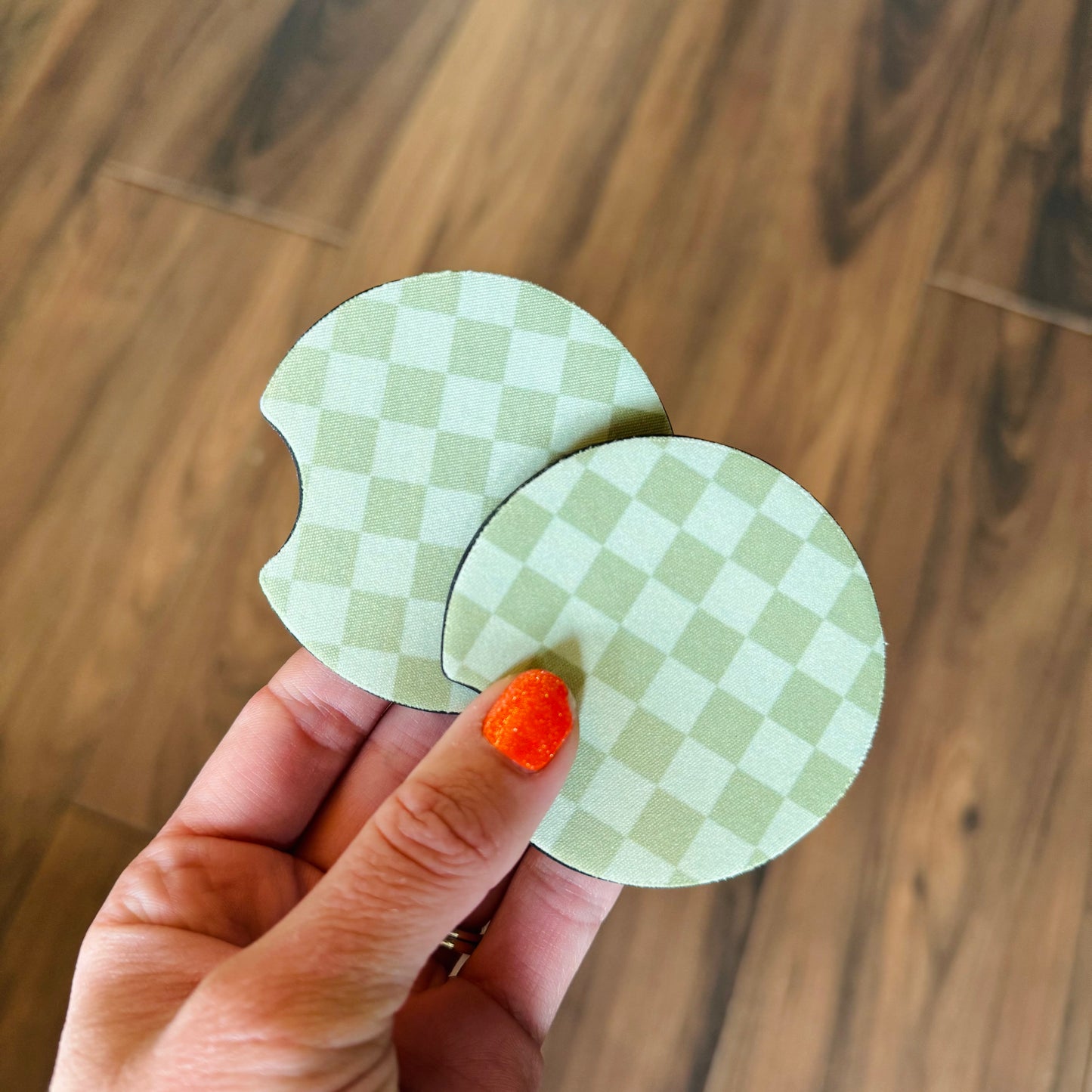 Green Checkered Car Coasters