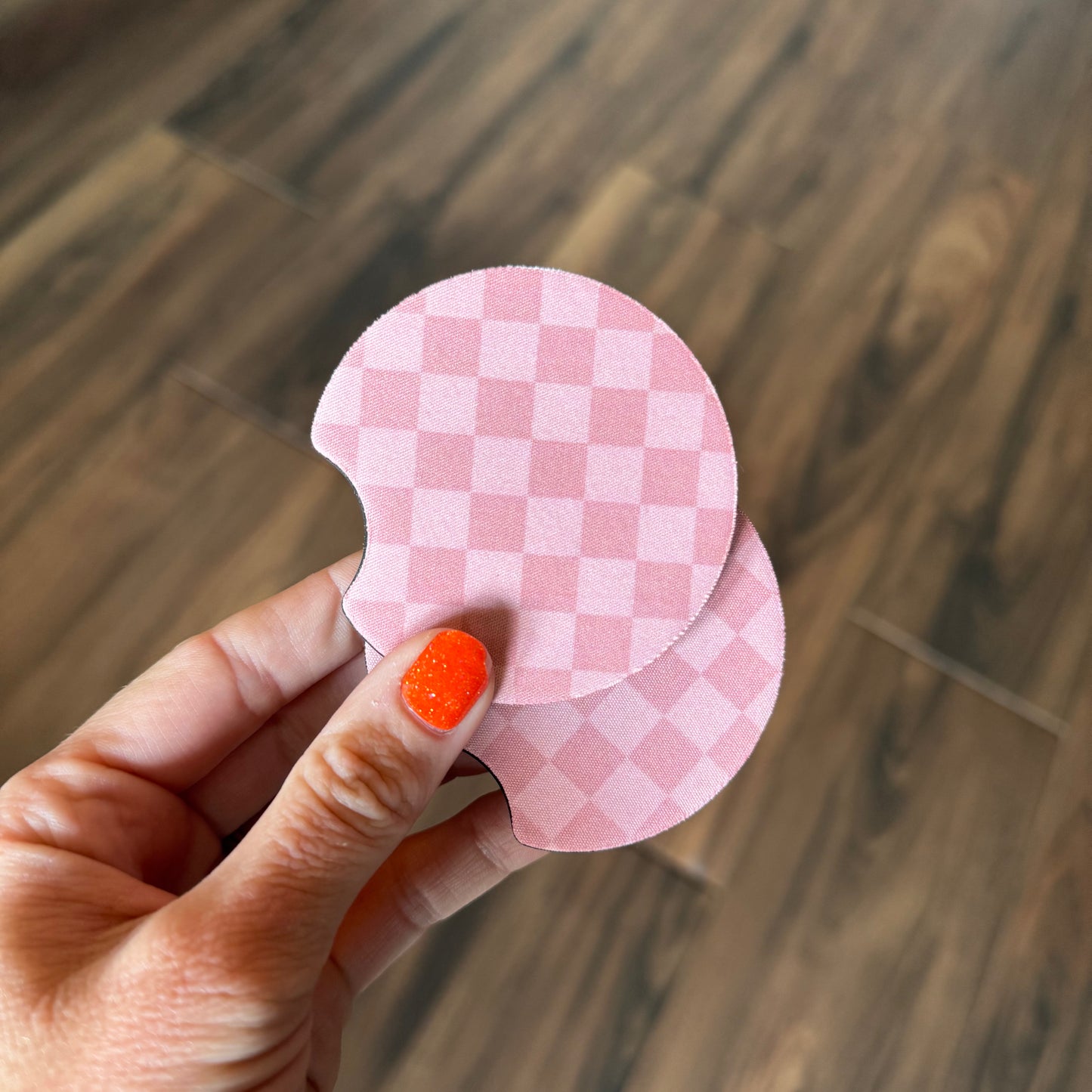 Mauve Pink Checkered Car Coasters