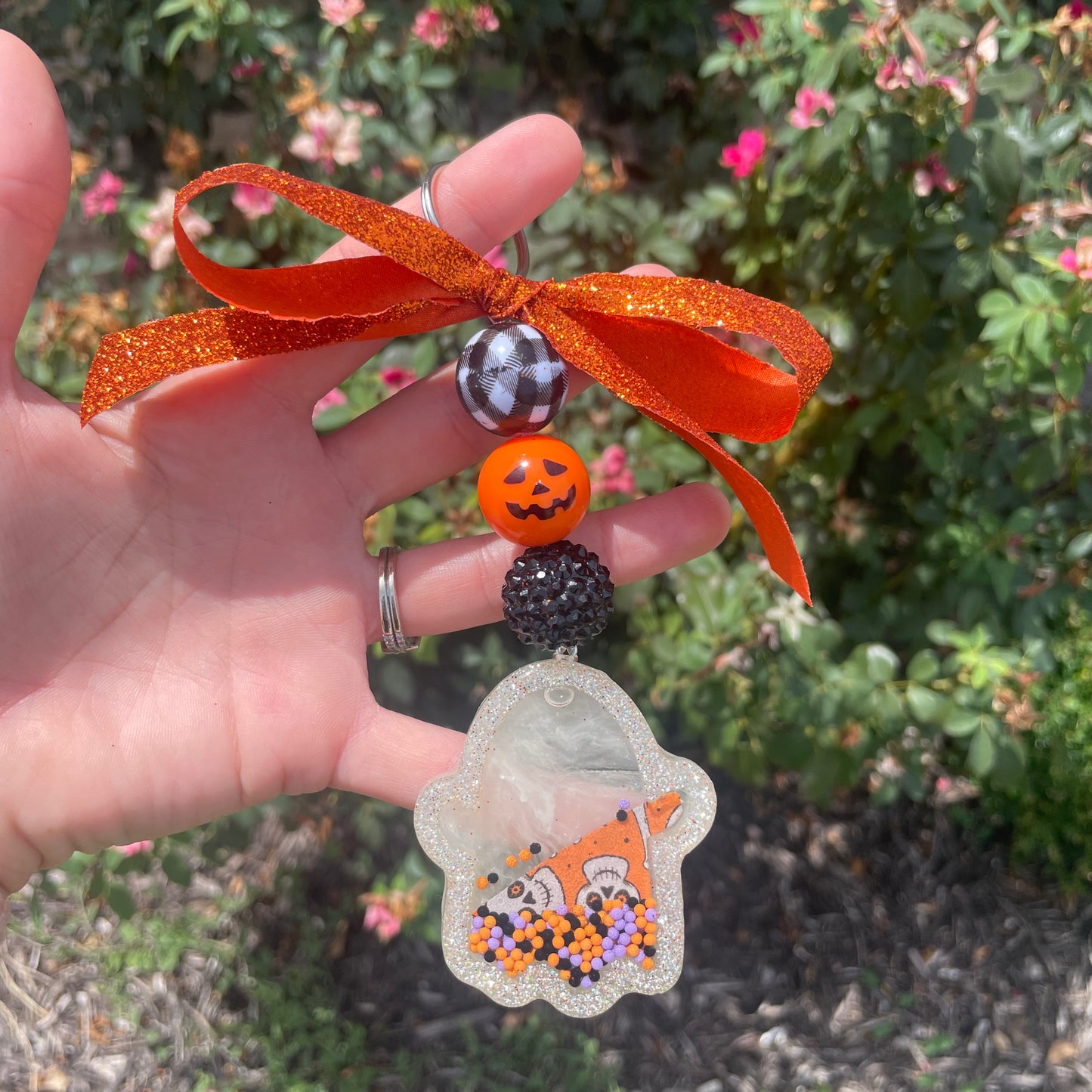Beaded Ghost Shaker Keychain