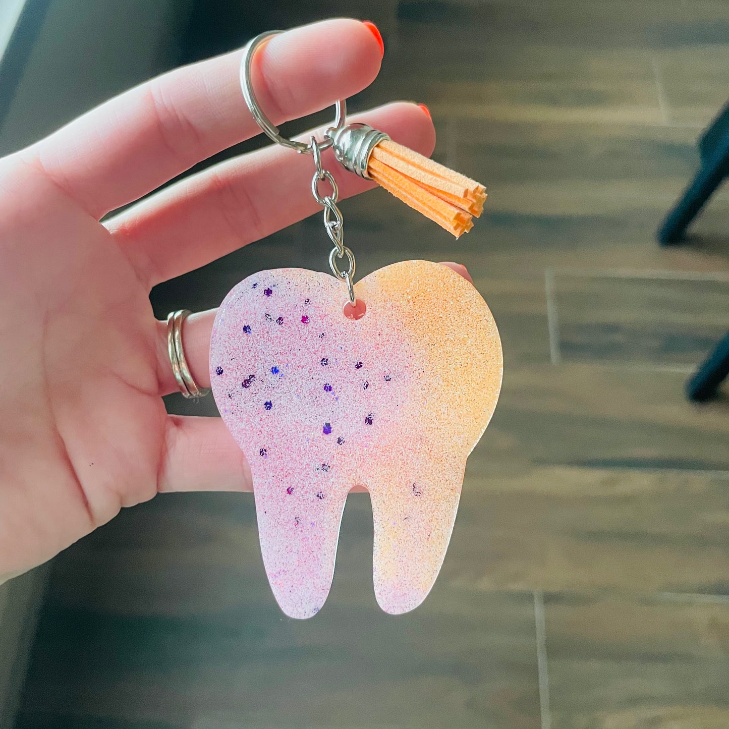 Tooth Keychain - Pink/Orange