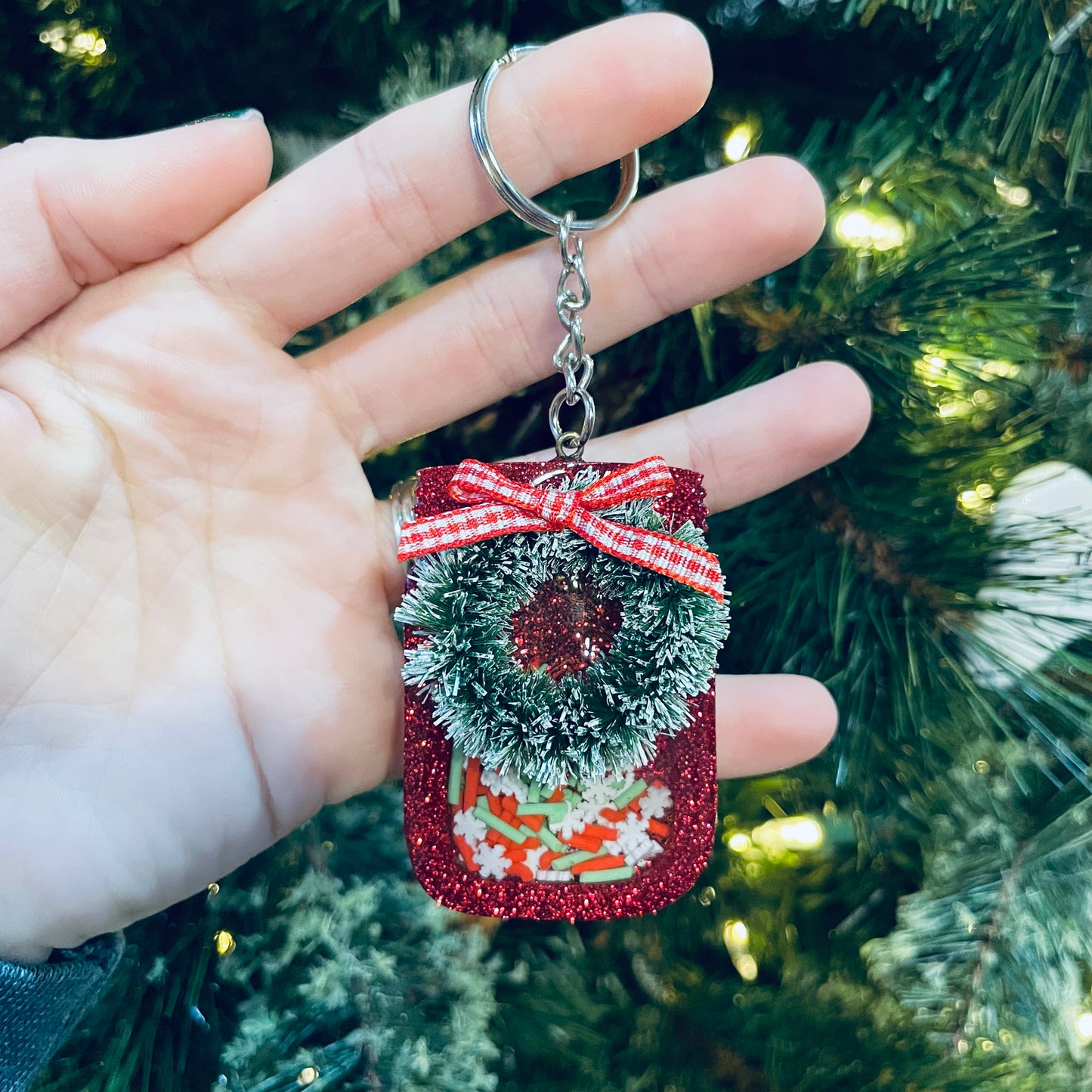 Christmas Wreath Jar - Shaker Keychain