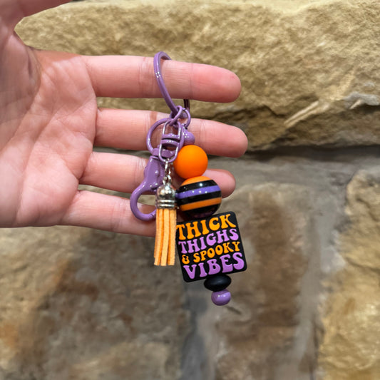 Thick Thighs Spooky Vibes Beaded Keychain