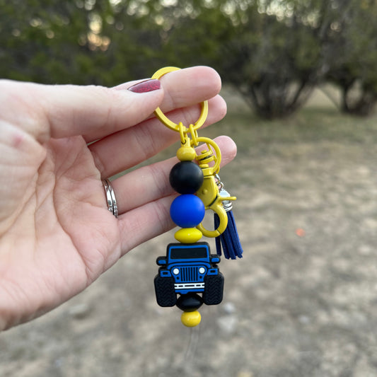 Blue Jeep Beaded Keychain