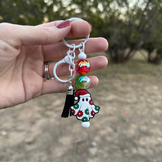Christmas Ghostie Beaded Keychain