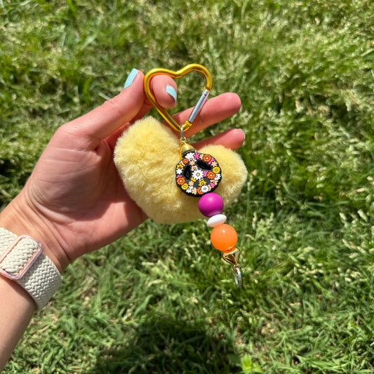 Floral Peace Sign Beaded Keychain