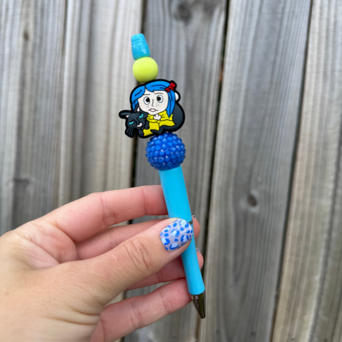 Button Eyes Girl Beaded Pen