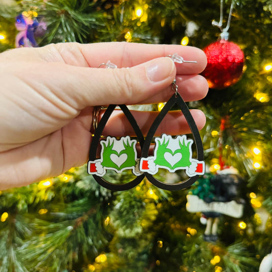 Wooden Grinch Earrings