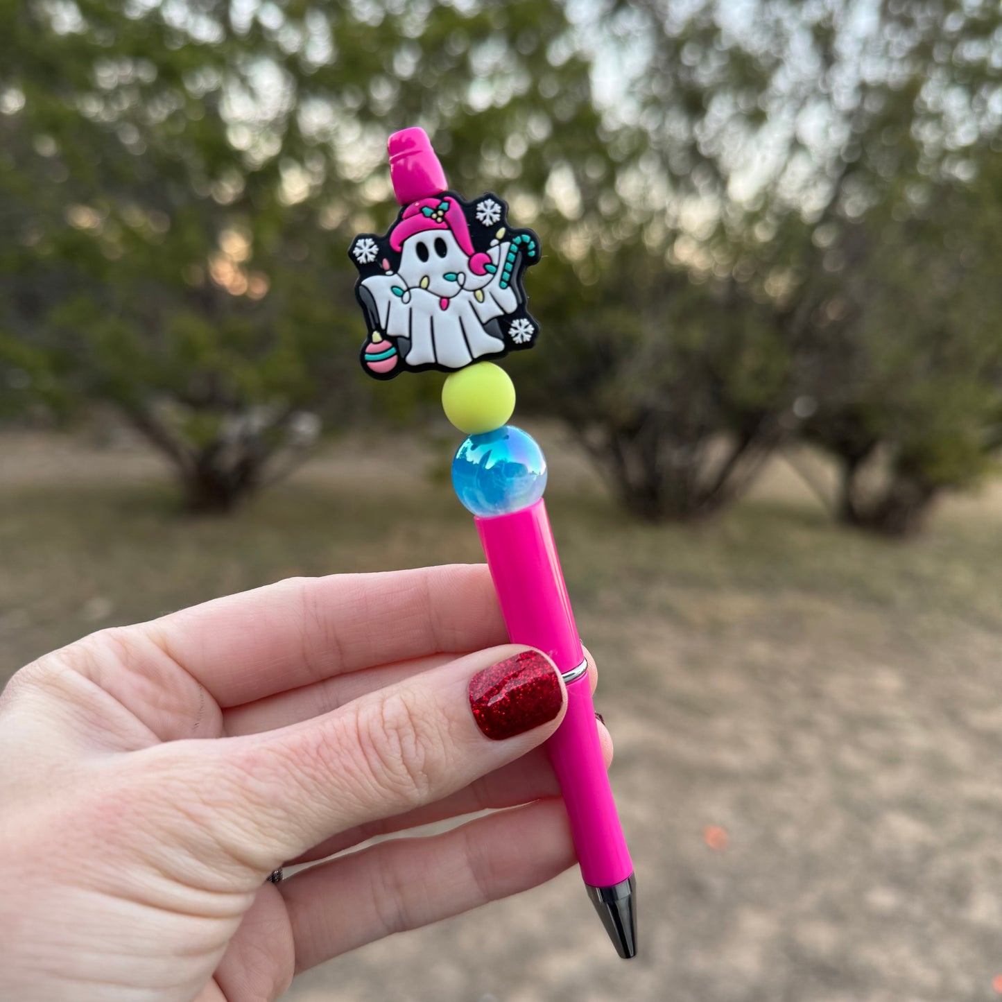 Ghostie Christmas Lights Beaded Pen