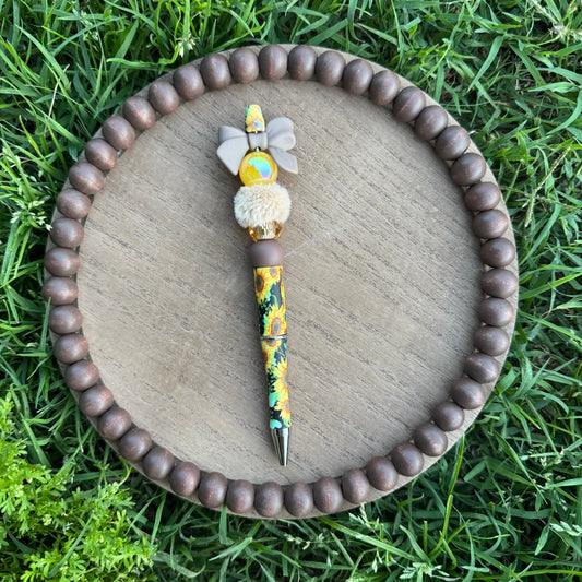 Sunflower Brown Bow Beaded Pen