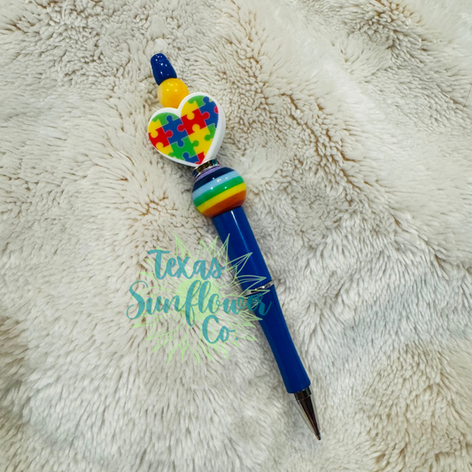 Autism Awareness Heart Beaded Pen