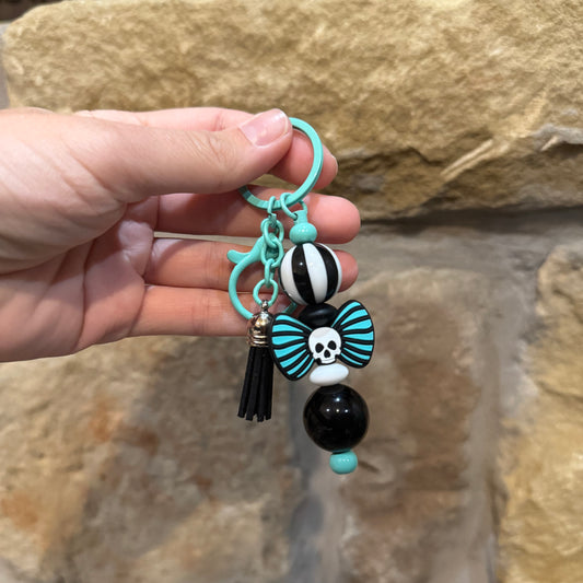 Skull Bow Beaded Keychain