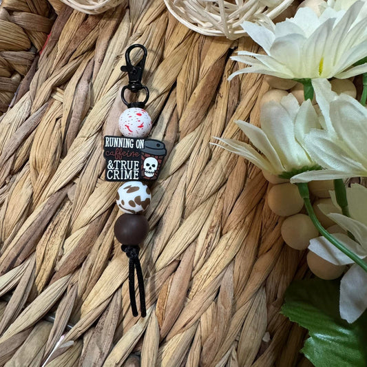 Running on Caffeine & True Crime Keychain