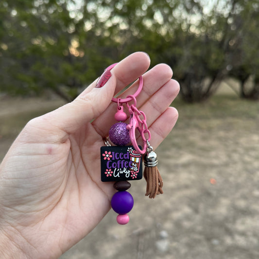Iced Coffee Girly Beaded Keychain