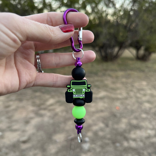 Green Jeep Beaded Keychain