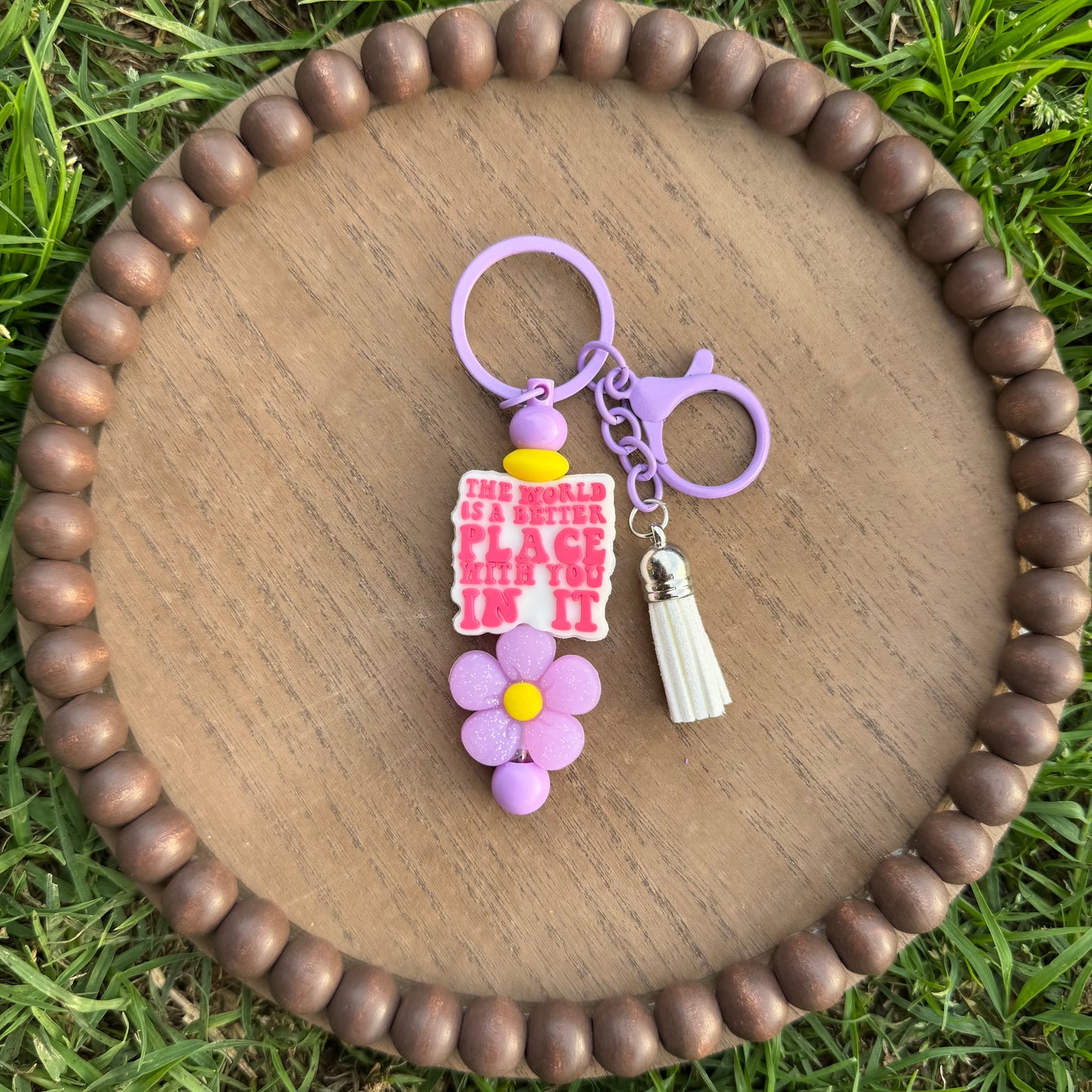 Better Place With You In It Beaded Keychain