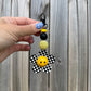 Checkered Flower Beaded Keychain