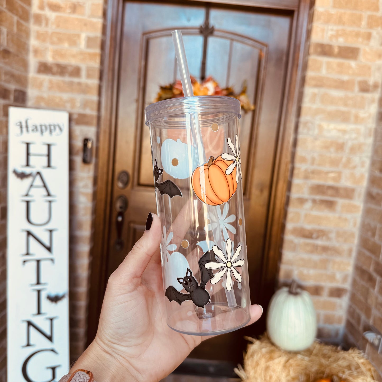 Floral Pumpkins + Bats Cup