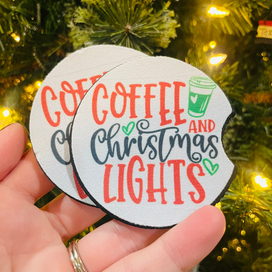 Coffee & Christmas Lights - Car Coasters