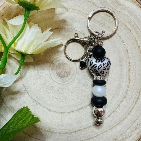 Silver Cheetah Heart Keychain