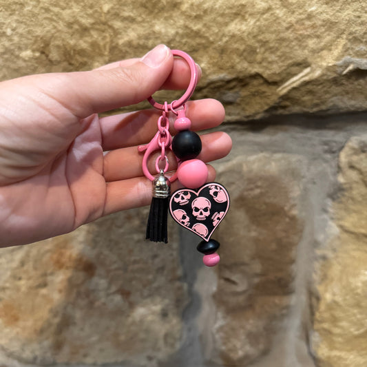 Heart Skull Beaded Keychain