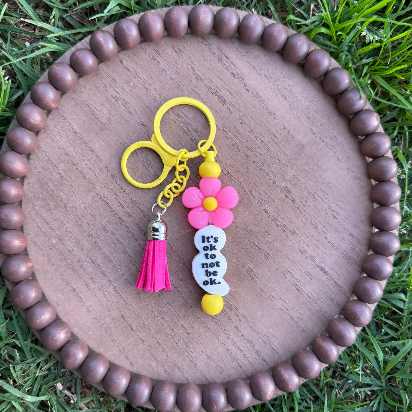 Floral Semicolon Beaded Keychain