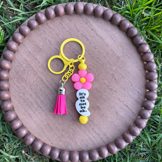 Floral Semicolon Beaded Keychain