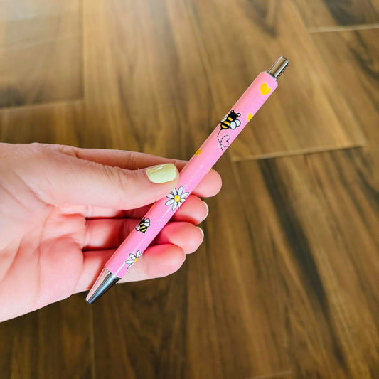 Pink Bee Glitter Metal Pen