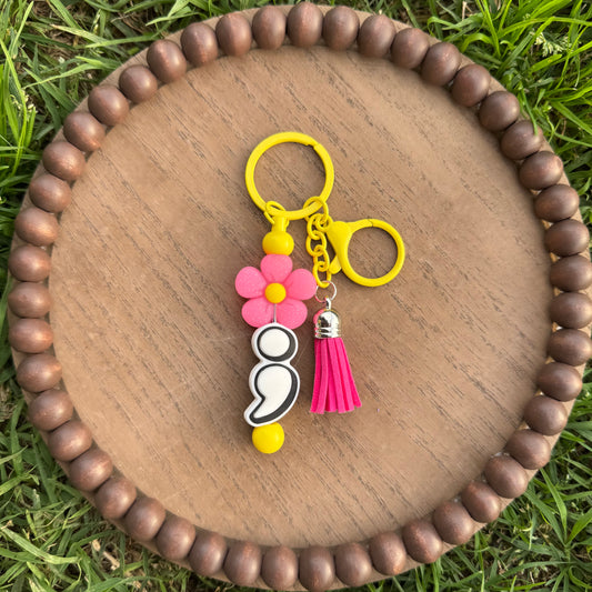 Floral Semicolon Beaded Keychain