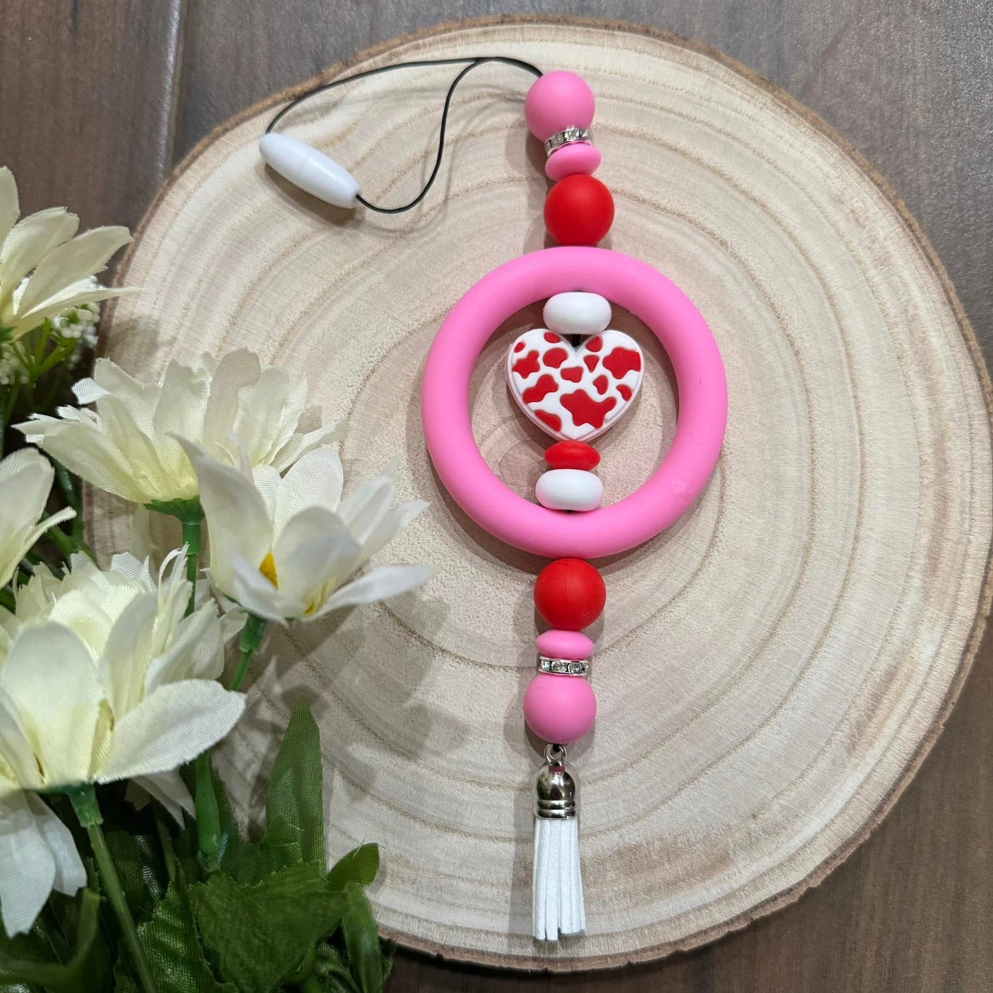 Cow Print Heart Car Charm