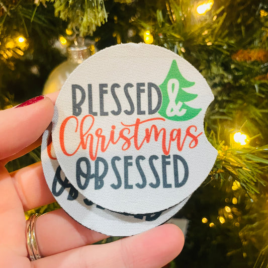 Blessed & Christmas Obsessed - Car Coasters