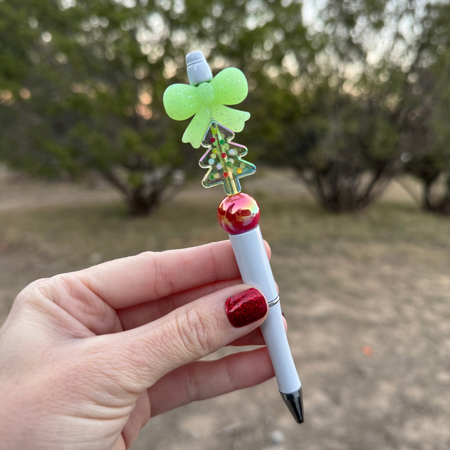 Polka Dot Tree Bow Beaded Pen