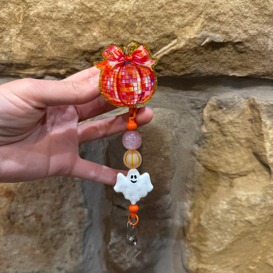 Disco Pumpkin Beaded Badge Reel